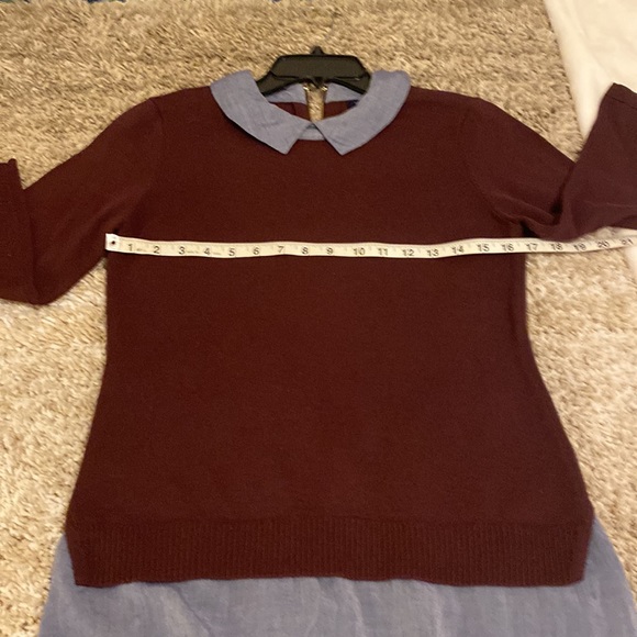 Tommy Hilfiger Sz S Burgundy & Blue Collar & Hem “Faux Double” - Picture 5 of 10